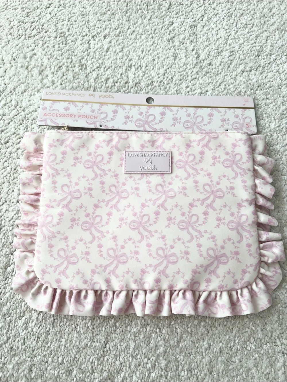 Love shack fancy x yoobi coquette bow flat zip pencil case ruffles chantilly